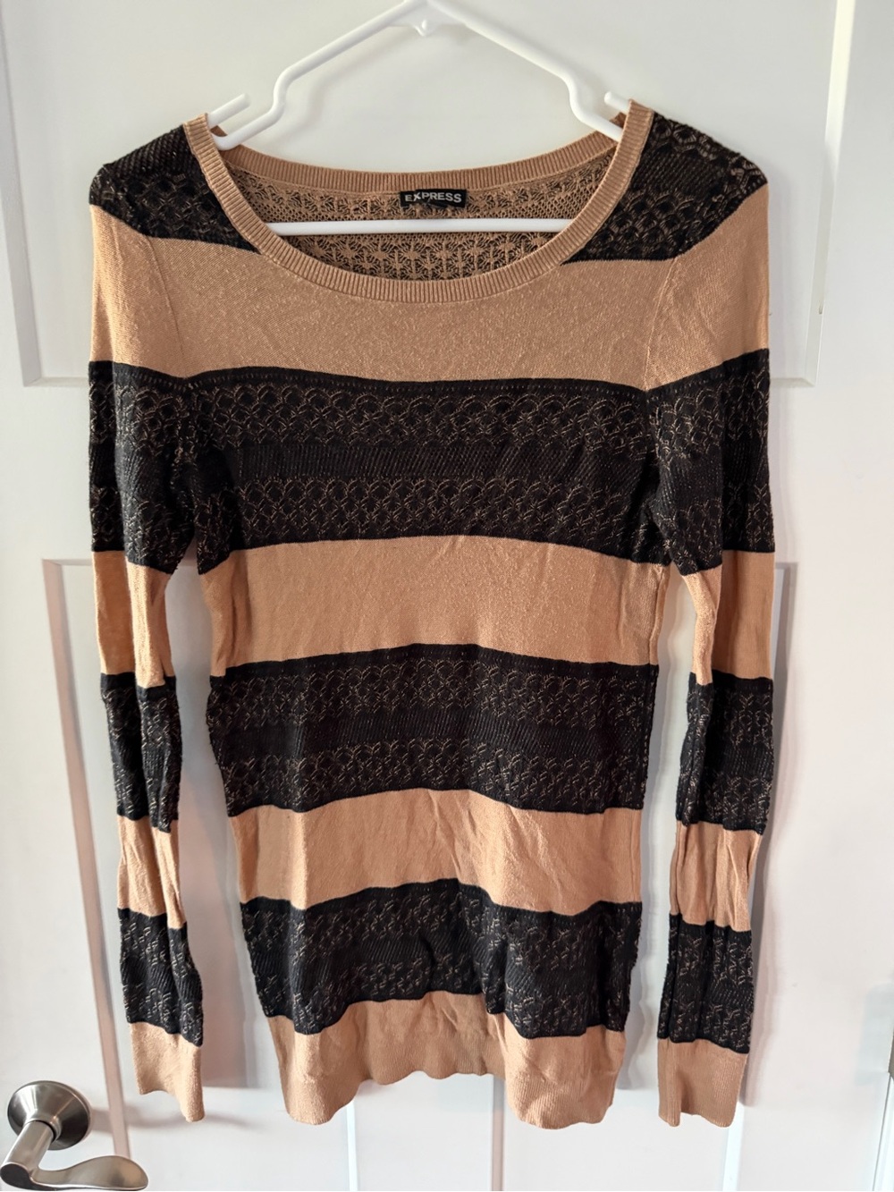 Express Women's Striped Lightweight Top - Tan and Black